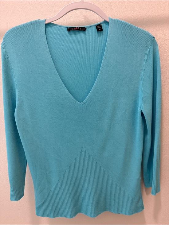 Cyrus Sweaters - Cyrus  Women's V-Neck Lightweight Sweater - Turquoise M